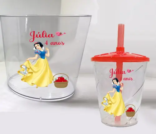 Kit Lembrancinhas da Branca de Neve Balde Pipoca+ Copo