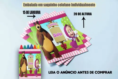 Kit Lembrancinhas da Marsha e o Urso Livrinho e Giz de Cera