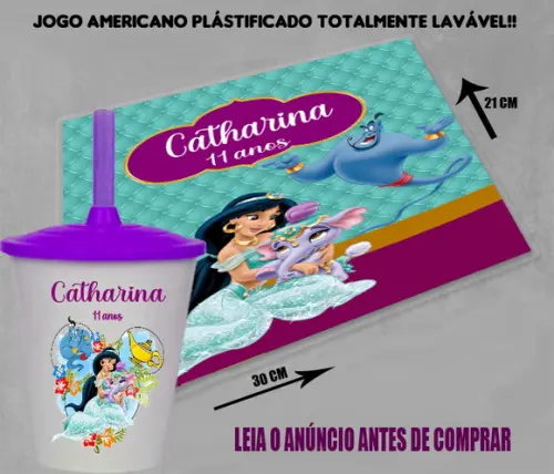 Kit Lembrancinhas da Jasmine Jogo Americano e Copo Twister