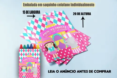 Kit Lembrancinhas de Colorir Circo Rosa Livrinho e Giz