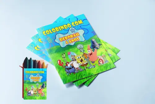 Kit Lembrancinhas de Colorir do Bob Esponja Revista e Giz