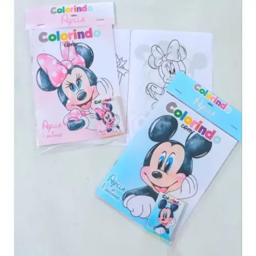 Kit Lembrancinhas de Colorir Revista+giz Minnie e Mickey