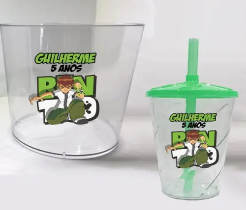 Kit Lembrancinhas do Ben 10 Copo Twister + Balde de Pipoca