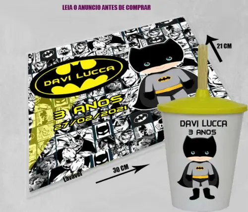 Kit Lembrancinhas do Batman Jogo Americano e Copo Twister
