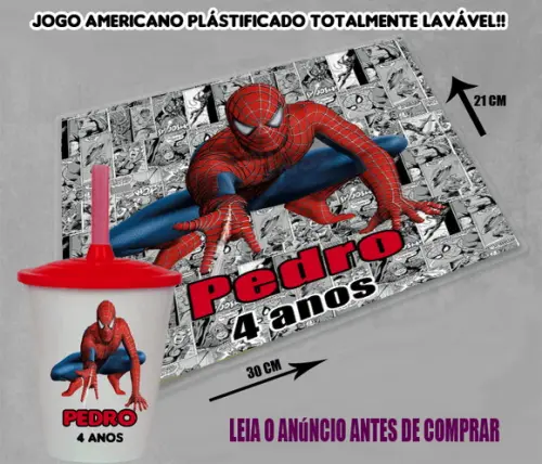 Kit Lembrancinhas do Homem Aranha Jogo Americano e Copo