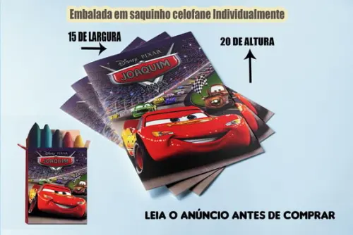 Kit Lembrancinhas dos Carros Disney Livrinho+ Giz de Cera
