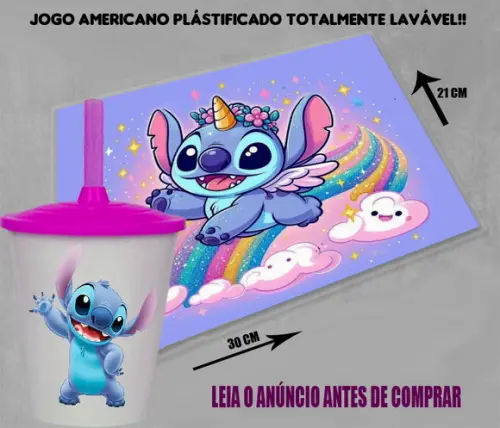 Kit Lembrancinhas Jogo Americano e Copo do Stitch