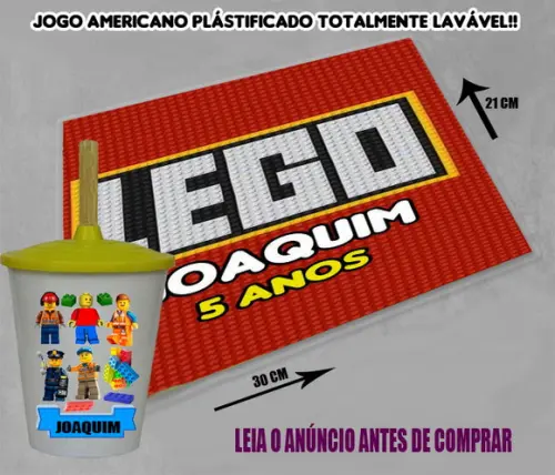 Kit Lembrancinhas Lego Copo Twister + Jogo Americano