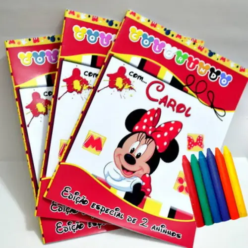Kit Lembrancinhas Revista de Colorir + Giz de Cera da Minnie