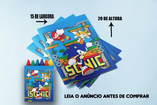 Kit Lembrancinhas Revista de Colorir + Giz de Cera do Sonic
