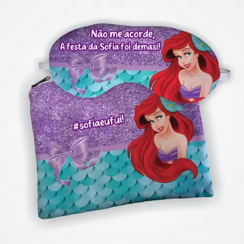 Kit Necessaire e Mascara de Dormir  Lembrancinhas da Sereia Ariel