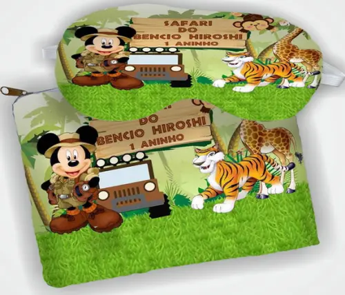 Kit Necessaire e Mascara de DormirLembrancinhas de aniversario  do Mickey Safari