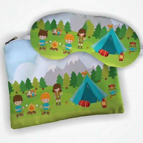 Kit Necessaire e Mascara de Dormir Personalizado Lembrancinhas Acampameto