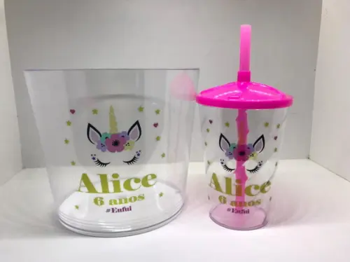 Kit para Festa Unicornio Balde de Pipoca e Copo Twister