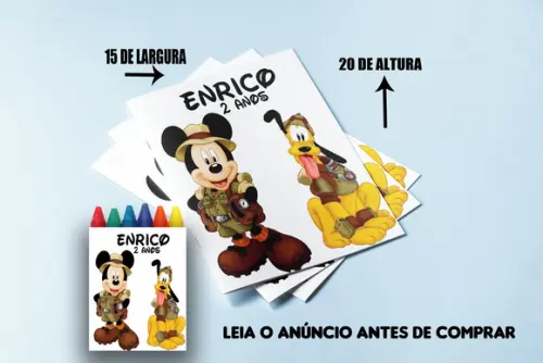 Kit Revista de Colorir com Giz de Cera do Mickey Safari