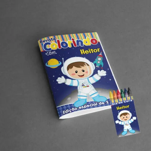 Kit Revistinha de Colorir e Giz de Cera Astronauta Menina