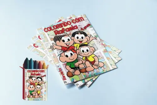 Kit Revistinha e Giz de Cera para Colorir da Turma da Mônica