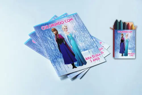 Kit Revistinha e Giz de Cera para Colorir Frozen