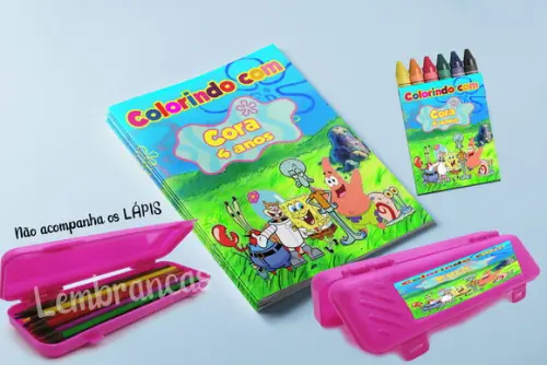 Kit Revistinha Giz de Cera e Estojo Bob Esponja