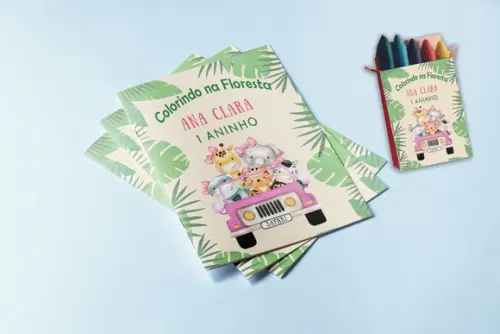 Kit Revistinha para Colorir e Giz de Cera Safari Baby