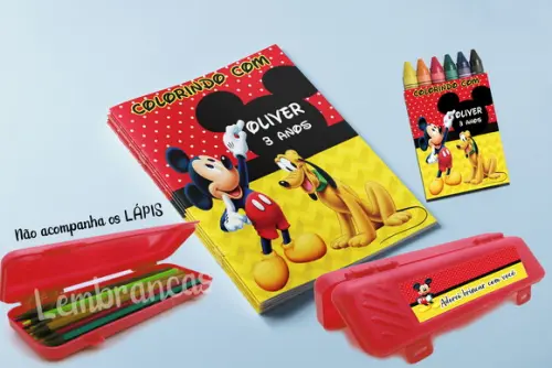 Kit Revistinha Giz e Estojo Personalizado Mickey