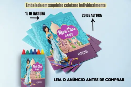 Lembrancinhas de Colorir Jasmine Livrinho com Giz de Cera