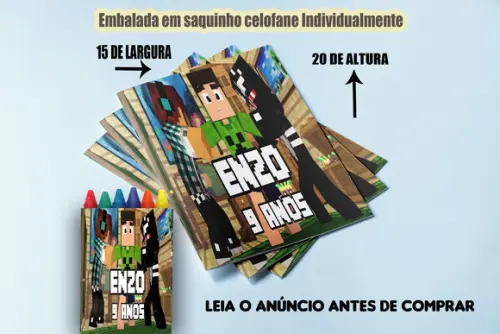 Lembrancinhas de Colorir Minecraft Livrinho com Giz de Cera