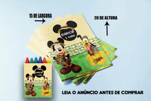 Lembrancinhas de Colorir Mickey Safari Revista +giz de Cera
