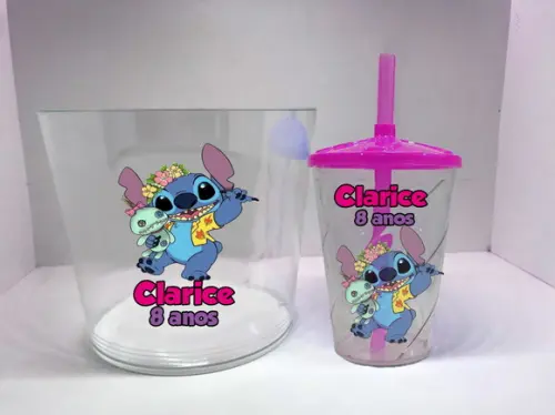 Lembrancinhas Festa Stitch Balde de Pipoca+copo Twister