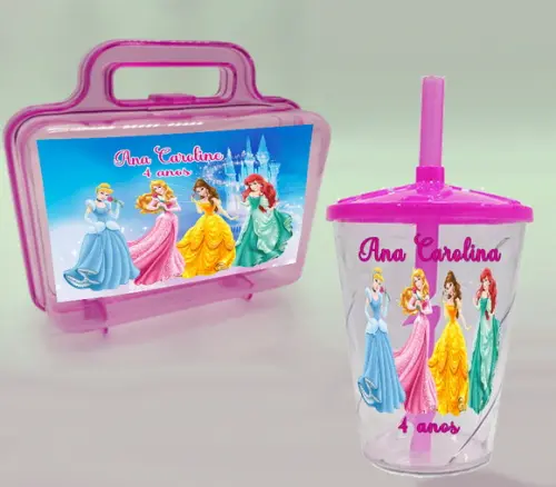 Maletinha Acrilica e Copo Twister das Princesas