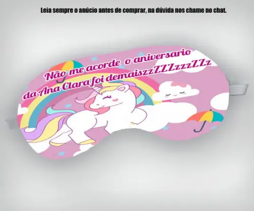 Mascara de Dormir Personalizada do Unicornio