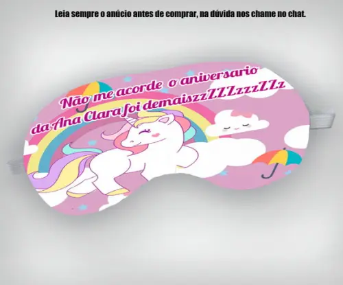 Mascara de Dormir Personalizada do Unicornio