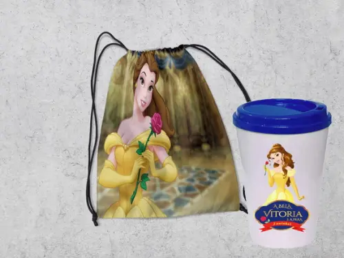 Mochilinha Personalizada e Copo Bucks Bela e a Fera