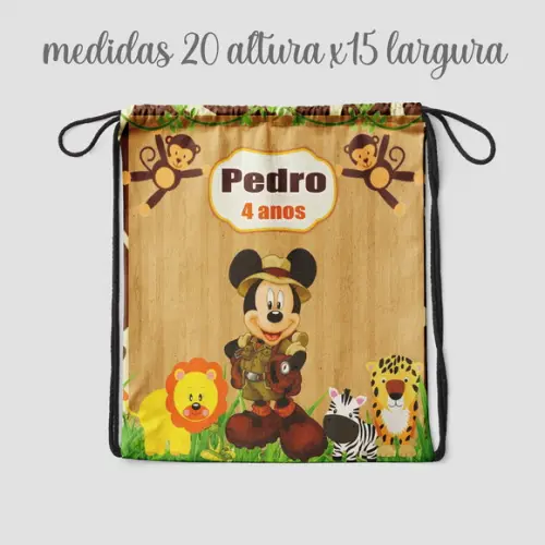 Mochilinha Sacolinha Surpresa Personalizada Mickey Safari