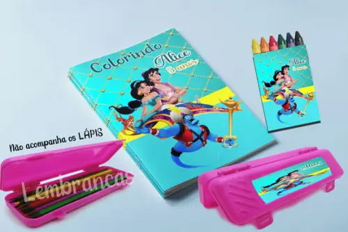 Revista c/ Giz de Cera e Estojo da Jasmine Aladim