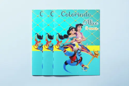 Revista c/ Giz de Cera e Estojo da Jasmine Aladim
