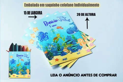 Revista de Colorir + Giz de Cera Fundo do Mar