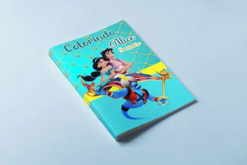 Revista e Giz de Cera para Colorir da Jasmine e Aladim