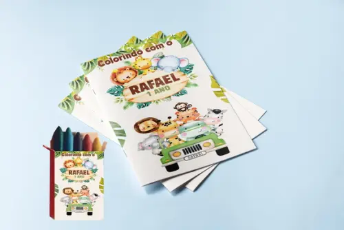 Revistinha com Giz de Cera para Colorir Safari Baby