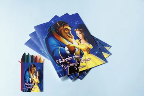 Revistinha e Colorir com Giz de Cera da Bela e a Fera
