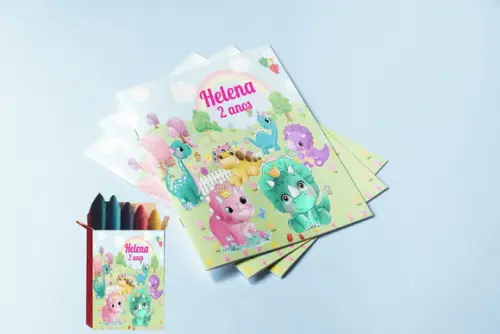 Revistinha e Giz de Cera para Colorir Dinossauro Baby
