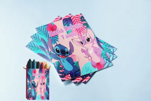 Revistinha e Giz de Cera Personalizado do Stitch