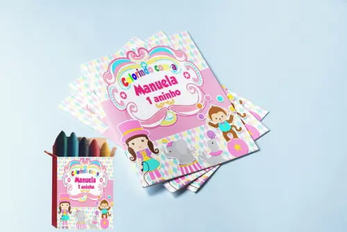 Revistinha para Colorir com Giz de Cera Circo Rosa
