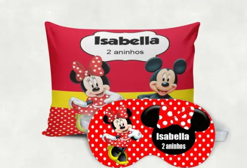 Almofada e Mascara de Dormir Mickey e Minnie