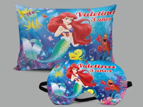 Kit Almofada e Mascara de Dormir da Sereia Ariel