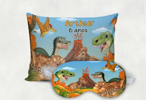 Kit Almofada e Mascara de Dormir Dinossauros