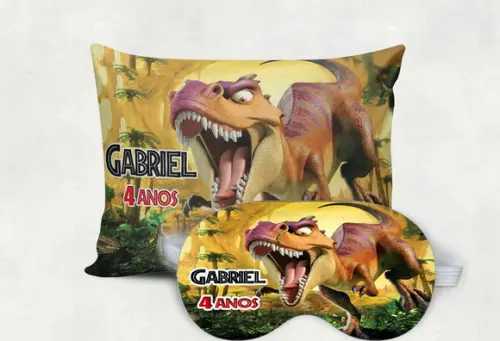Kit Almofada e Mascara de Dormir Dinossauros
