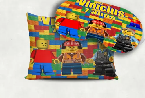 Kit Almofada e Mascara de Dormir para Lembrancinhas Lego