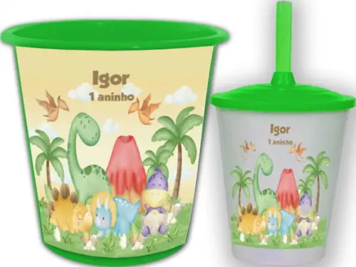 Kit Balde de Pipoca e Copo Twister Dinossauros Baby