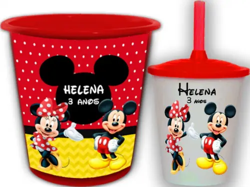 Kit Balde de Pipoca e Copo Twister do Mickey e da Minnie